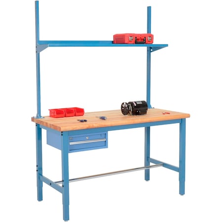 Global Industrial 60x30 Production Workbench Maple Safety Edge, Drawer, Upright & Shelf BL 318956BL